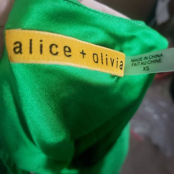 Alice + Olivia Green Silk One Shoulder Draped Ruched Dress - Picture 3 of 4